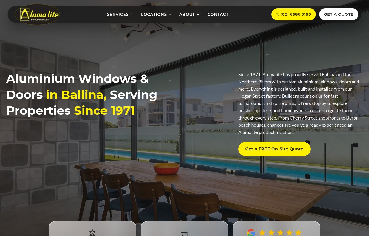 Alumalite Windows and Doors website homepage screenshot