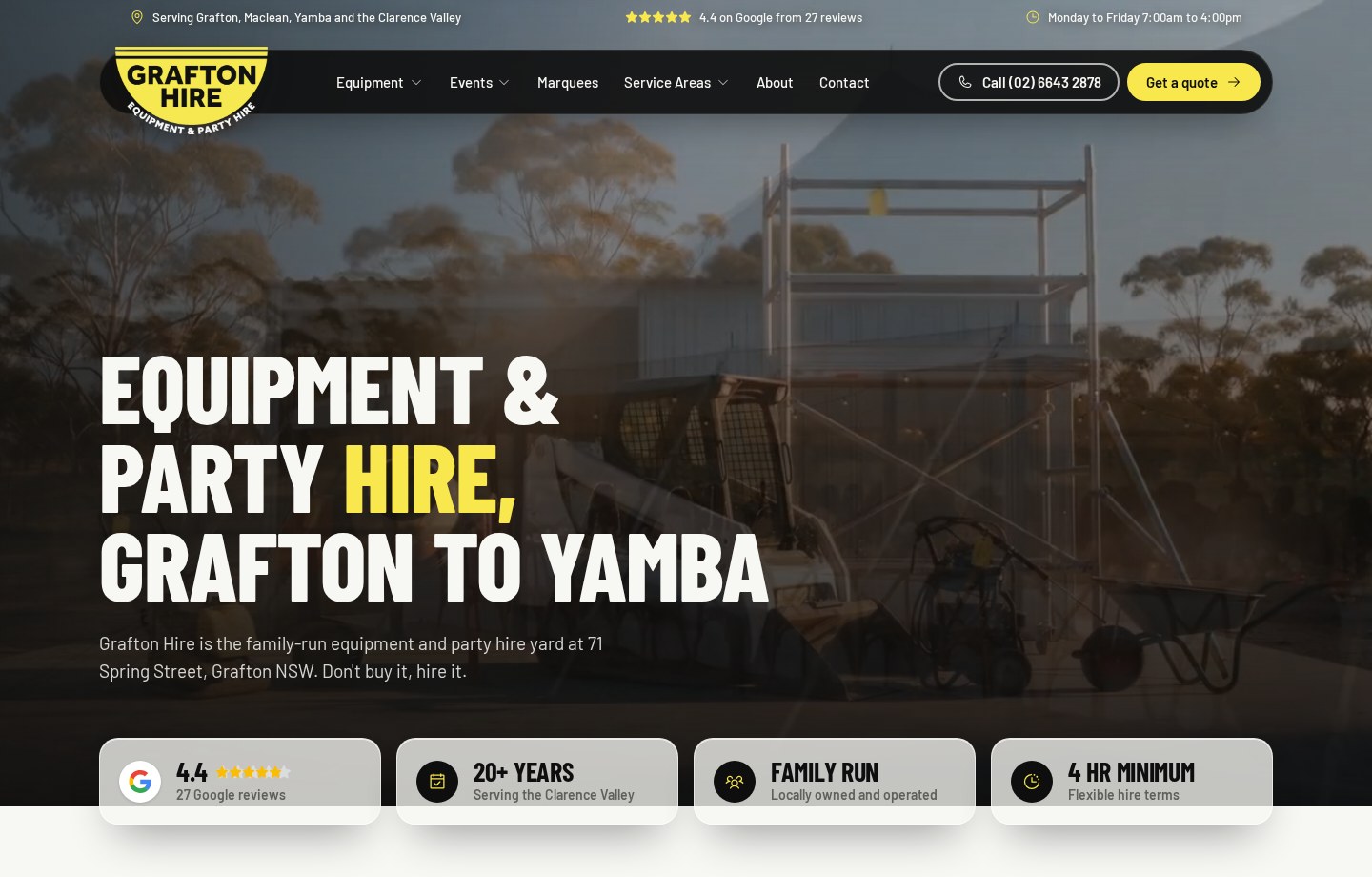Grafton Hire website homepage screenshot