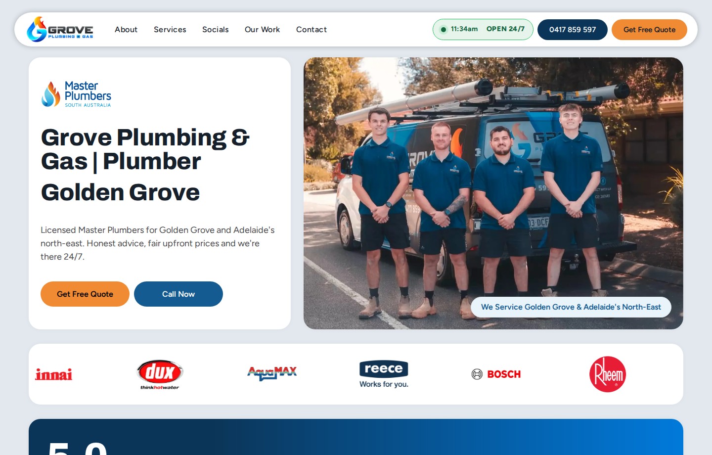 Grove Plumbing & Gas website homepage screenshot