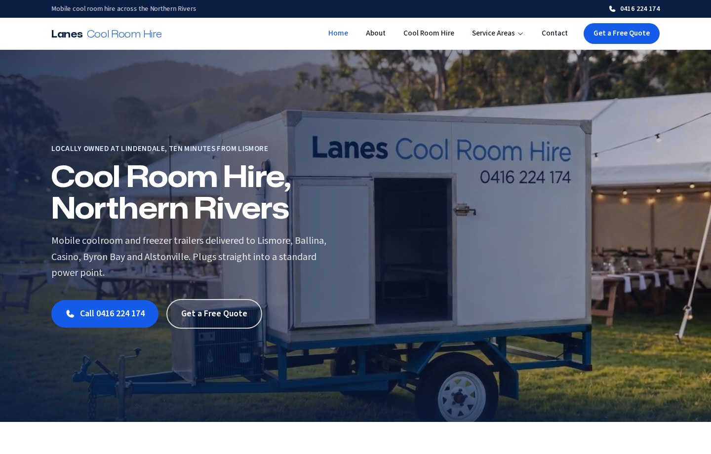 Lanes Cool Room Hire website homepage screenshot