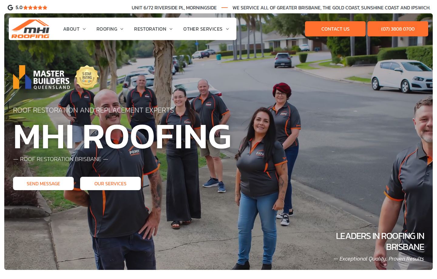 MHI Roofing website homepage screenshot