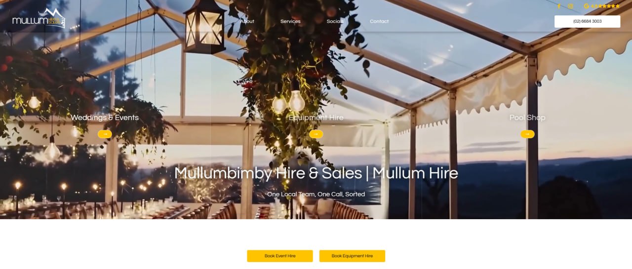 Mullumbimby Hire and Sales website homepage screenshot