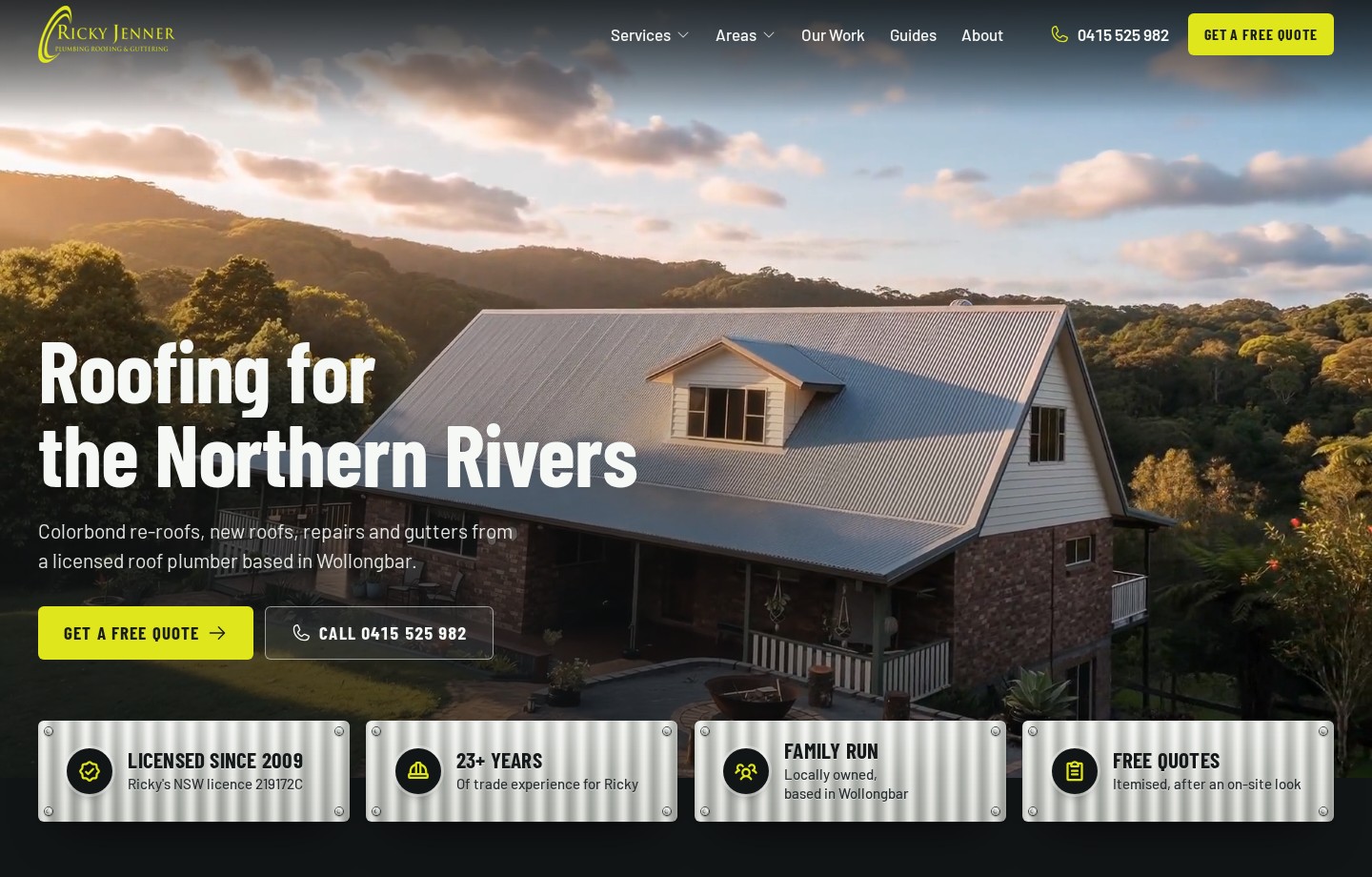 Ricky Jenner Roofing website homepage screenshot