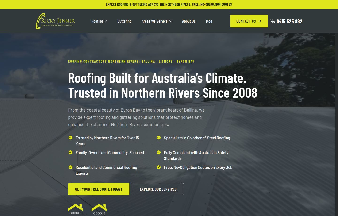 Ricky Jenner Roofing website homepage screenshot