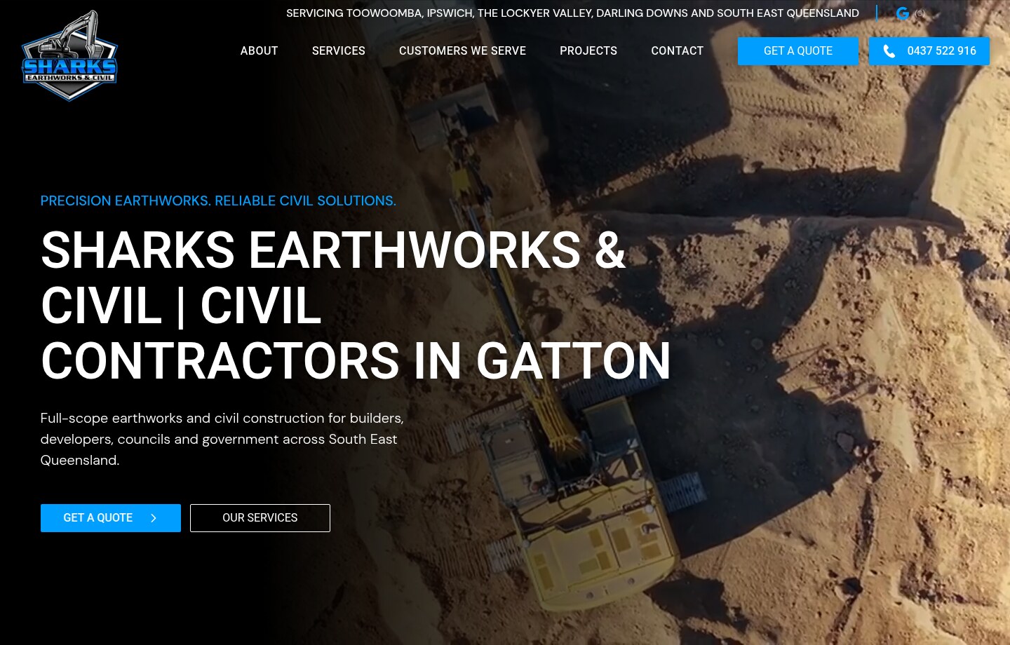 Sharks Earthworks and Civil website homepage screenshot