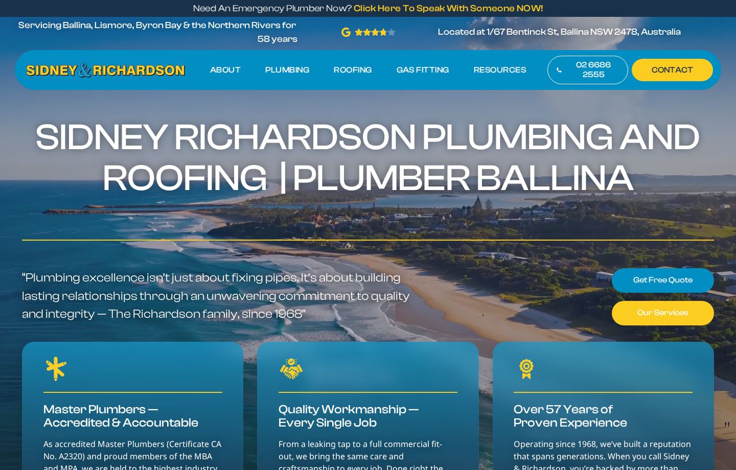 Sidney and Richardson Plumbing website homepage screenshot