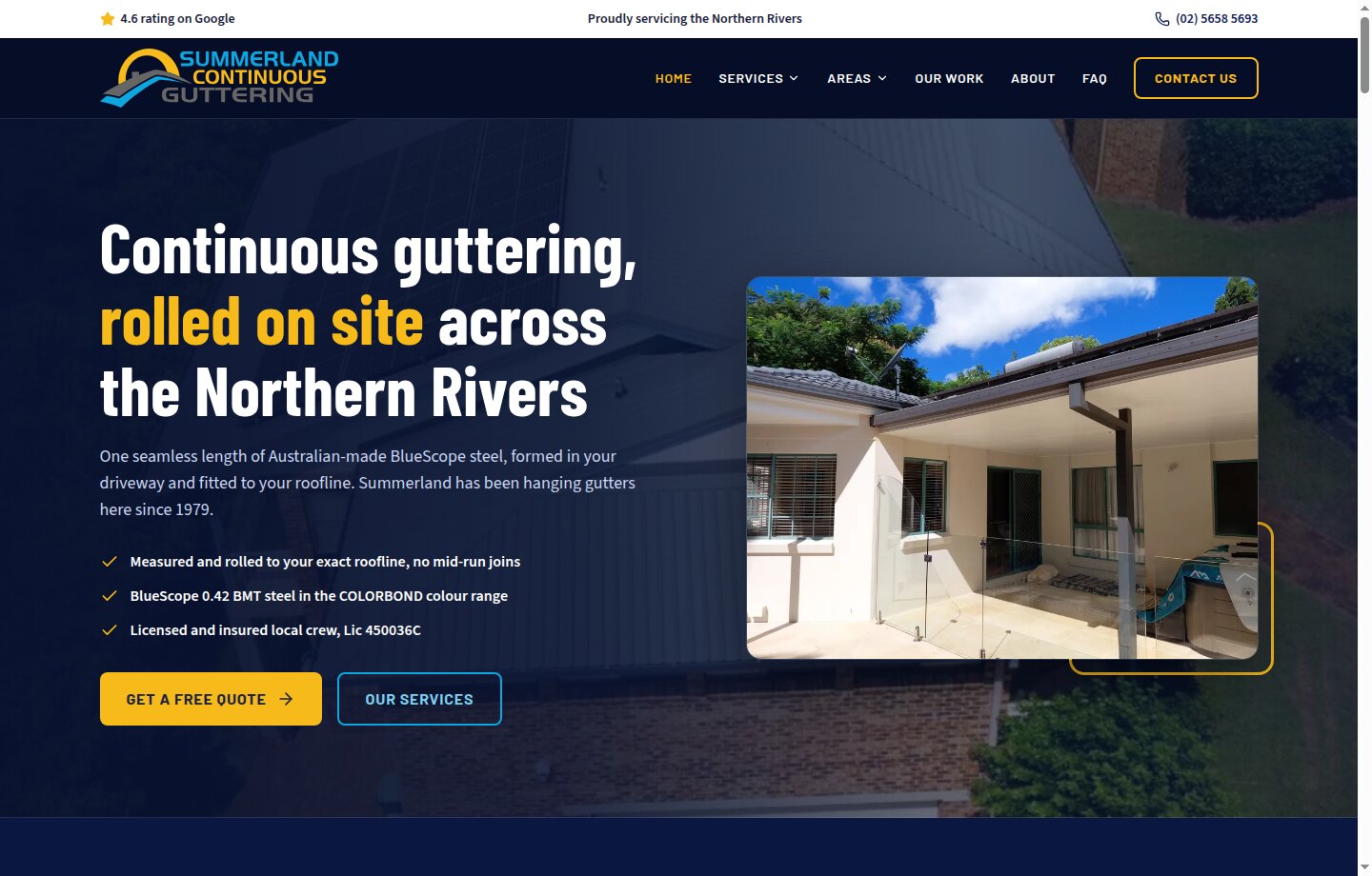 Summerland Continuous Guttering website homepage screenshot