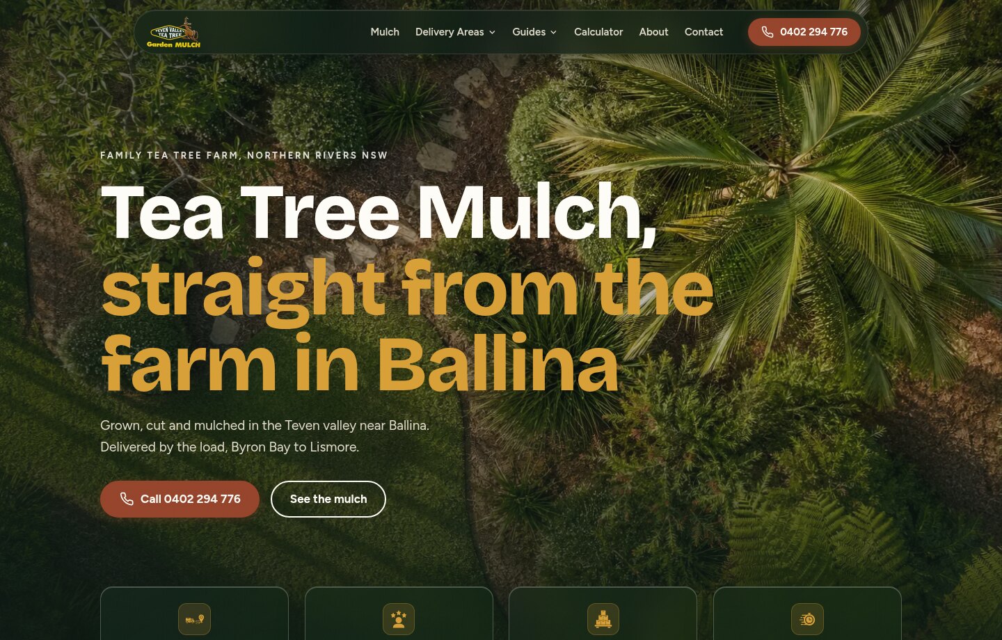 Teven Valley Tea Tree Mulch website homepage screenshot