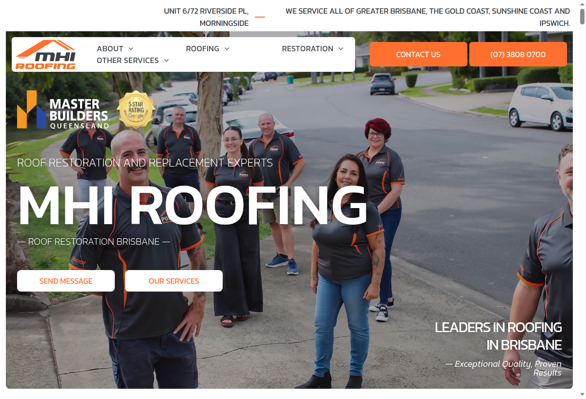 MHI Roofing website homepage screenshot