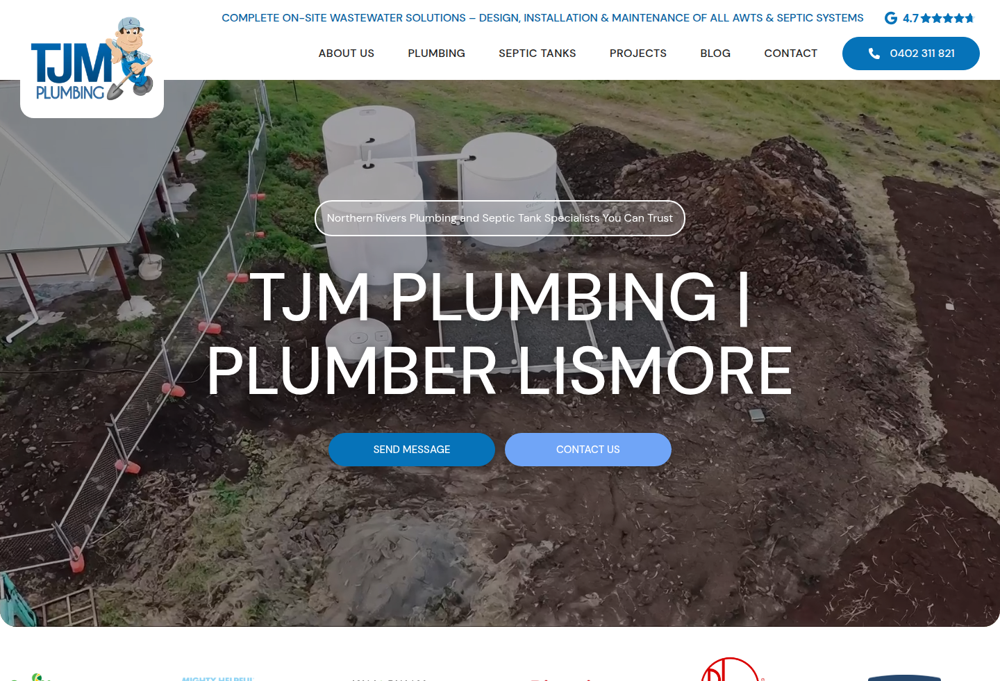 TJM Plumbing website homepage screenshot